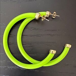 Neon Lime Hoop Earrings with Gold Accents - Women's Jewelry